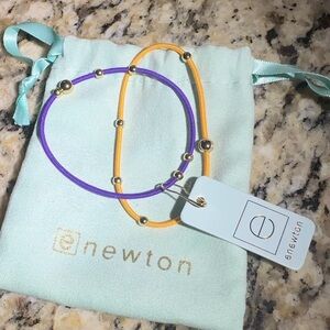 enewton Purple and Yellow Beaded Elastic Bracelets - Set of 2